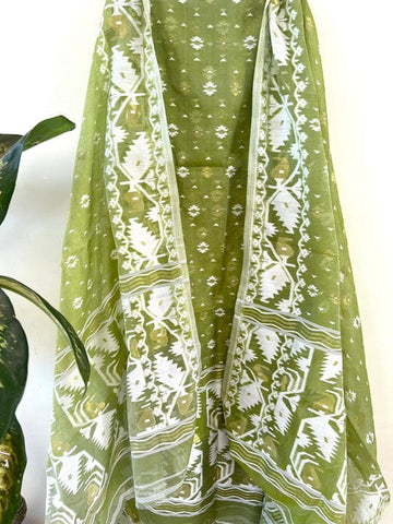 Olive Color Cotton Jamdani Suit Set