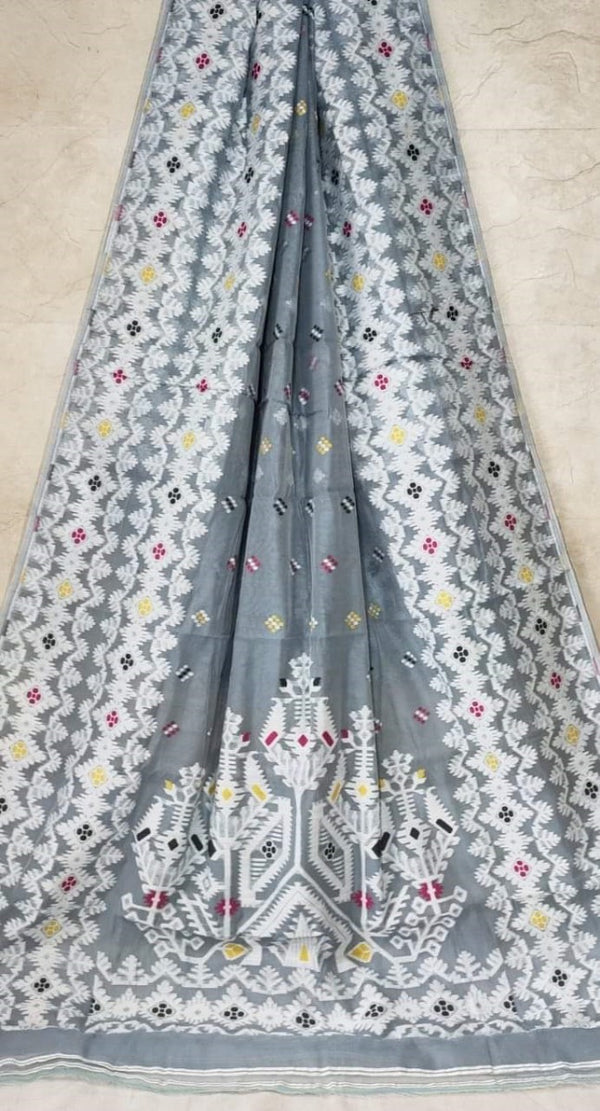 Grey colour Jamdani saree