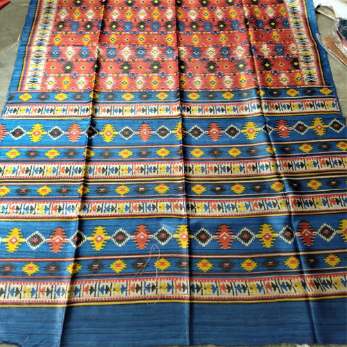 Orange Ghicha with multi color contrasting Border and Pallu - Sarikart Online