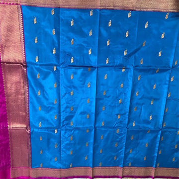 Dark Blue Banarasi Silk Handwoven Zari Buti Dupatta with Tassels
