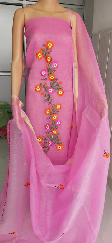 Light Pink Embroidered Kota doria suit