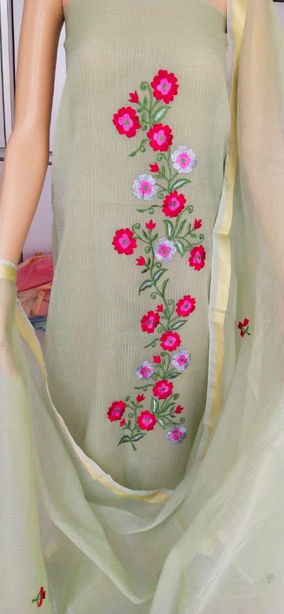 Light Green Embroidered Kota doria suit