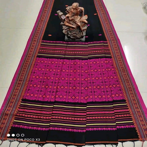 Black colour khadii cotton jamdani saree with bp