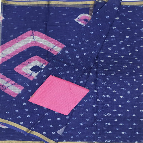 Cotton Kota Doria Print Purple with Zari Line Border - Sarikart Online