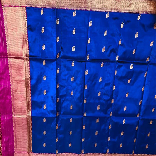 Royal Blue color Banarasi Silk Handwoven Zarii Buti Dupatta with Tassels