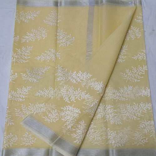 Beige colour Kota doria embroidery saree