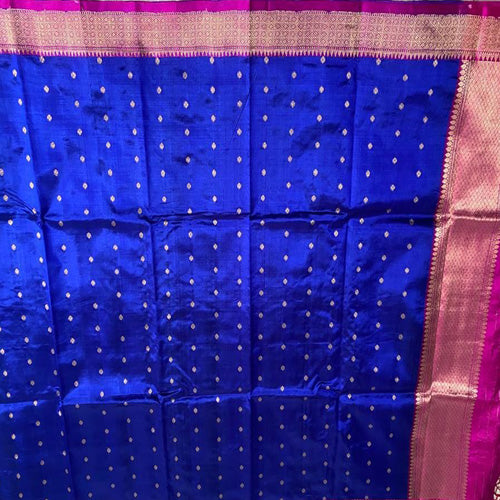 Royal Blue Banarasi Silk Handwoven Zarii Buti Dupatta with Tassels