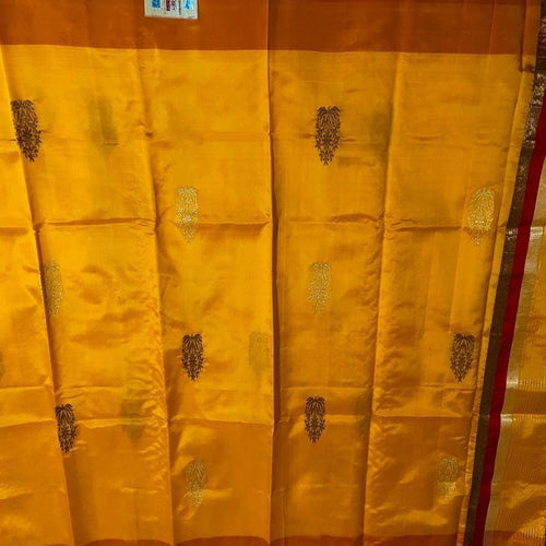 Mustard Banarasi Silk Handwoven Zari Buti Dupatta with Tassels