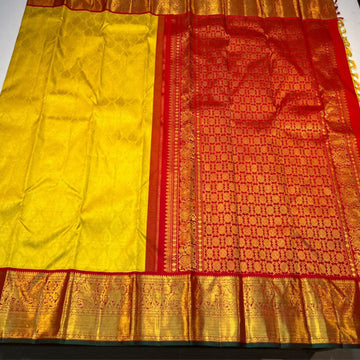 Golden color kanjivaram korvai handloom silk saree