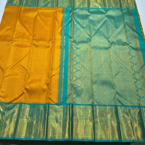 Yellow color kanjivaram korvai handloom silk saree