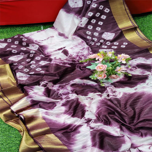 Purple & white color Khadi Tradition bandhani shibori saree with bp