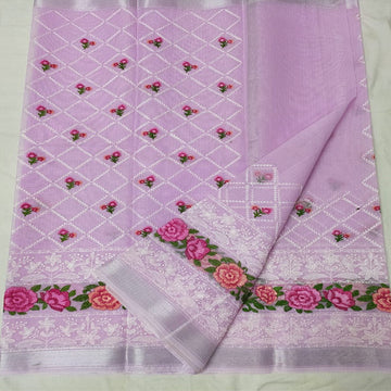 Purple color Kota doria embroidery saree