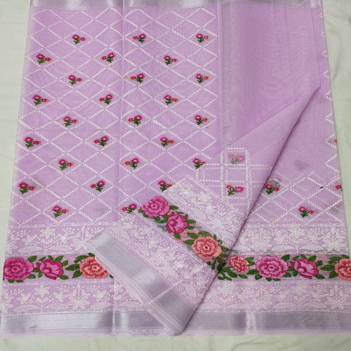 Purple color Kota doria embroidery saree