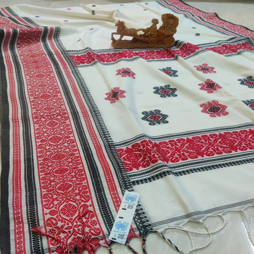 White color cotton jamdani saree with bp