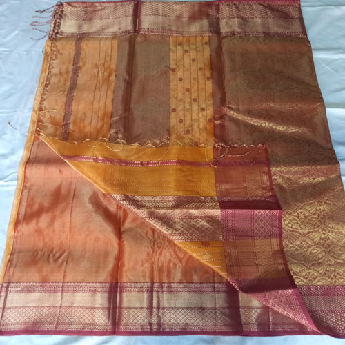 Light brown sausar cotton tissue saree - Sarikart Online