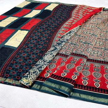 Multi color chanderi cotton ajrakh print sarees9