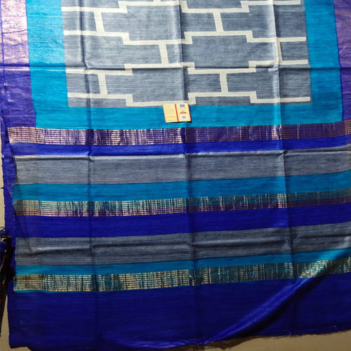 Multi color body with navy blue border tusar ghicha saree - Sarikart Online