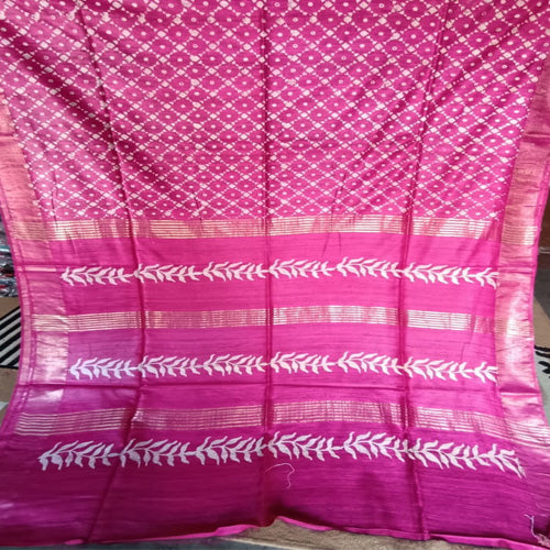 Dark pink body with golden border tusar ghicha saree - Sarikart Online