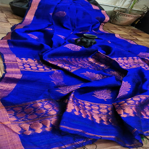 Blue handwoven Matka benarasi saree with bp - Sarikart Online