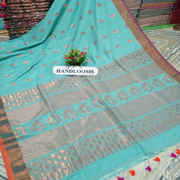 Light blue color cotton khadi saree