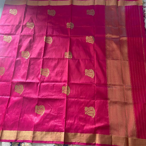 Dark Pink Banarasi Silk Handwoven Zari Buti Dupatta with Tassels