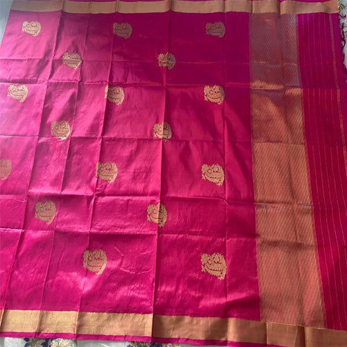 Dark Pink Banarasi Silk Handwoven Zari Buti Dupatta with Tassels - Sarikart Online