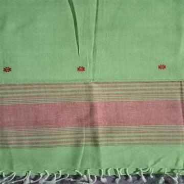 Pista Green Traditional Handloom Weave Cotton Stole from Assam