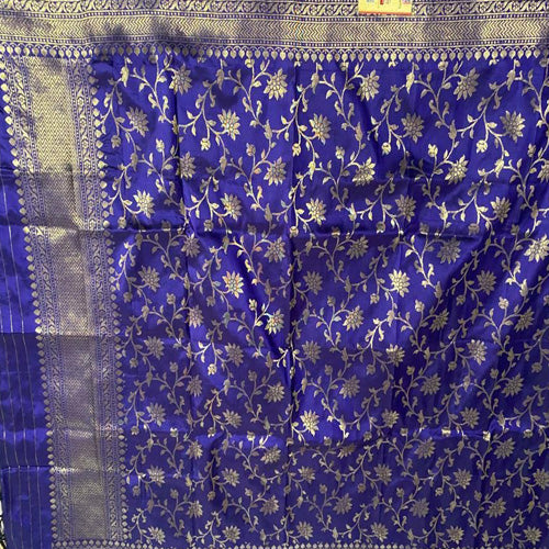 Dark Blue Banarasi Silk Handwoven Zari Buti Dupatta with Tassel