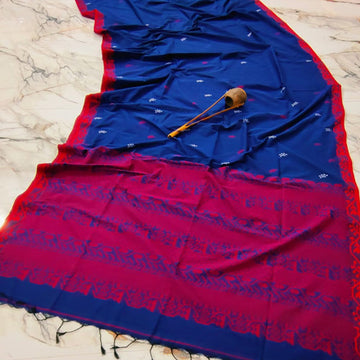 Navy Blue Base with Red colour pallu jamdani saree