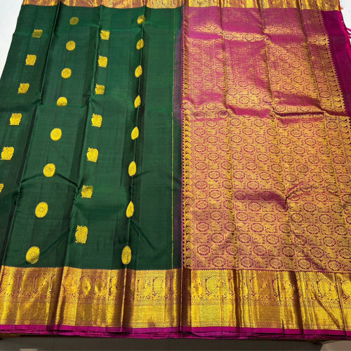 Green & pink color combination kanjivaram handloom butta silk saree