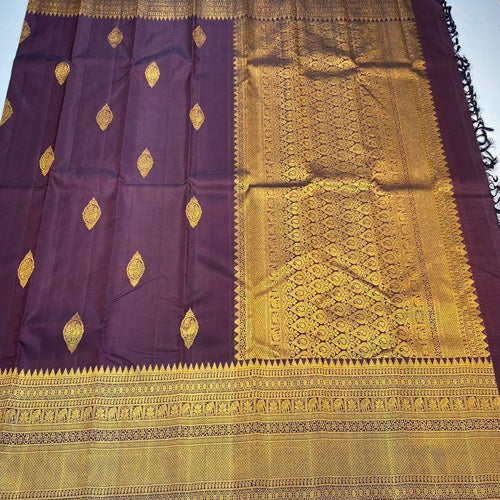 Brown color kanjivaram handloom turning border silk saree