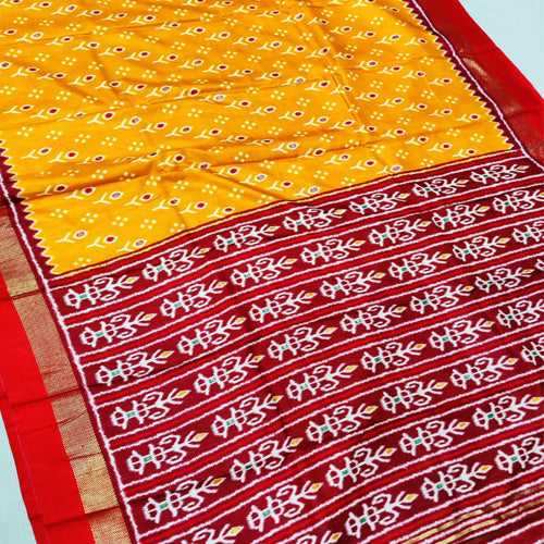 Yellow color Tadar silk ikkat print saree with bp