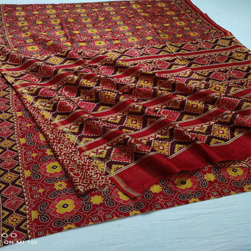 Red body Chanderi original hand patola print saree