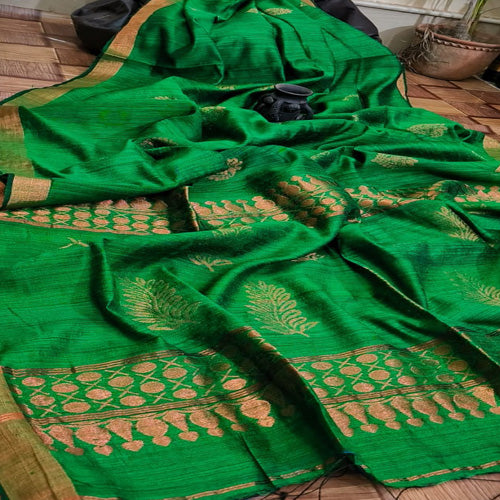 Green handwoven Matka benarasi saree with bp - Sarikart Online