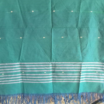 Teal Green Traditional Handloom Weave Cotton Stole from Assam