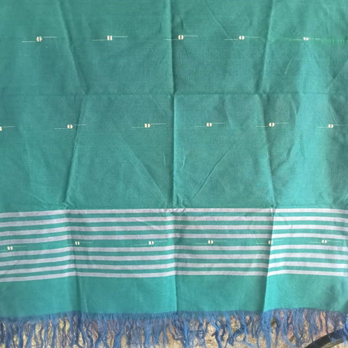 Teal Green Traditional Handloom Weave Cotton Stole from Assam