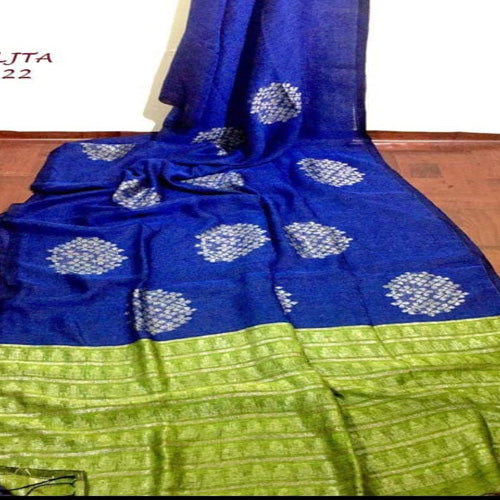 Royal blue color linen saree