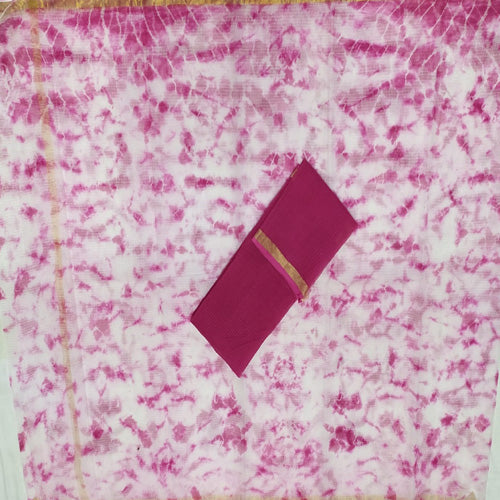 Cotton Kota Doria Print Pink with Zari Line Border - Sarikart Online