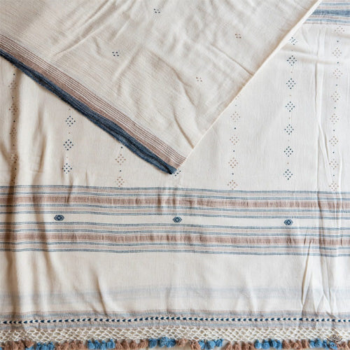 Tangaliya Cotton Handwoven Cream, With Light Brown Color Border Saree - Sarikart Online