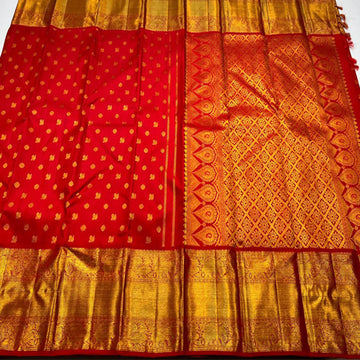 Chilli red color kanjivaram handloom silk saree