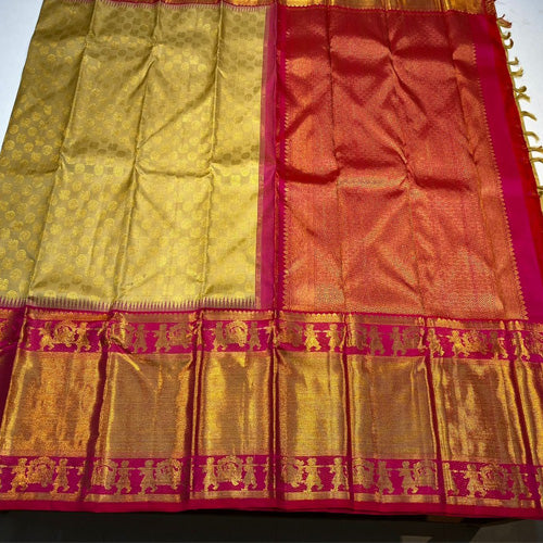 Golden color kanjivaram handloom korvai silk saree