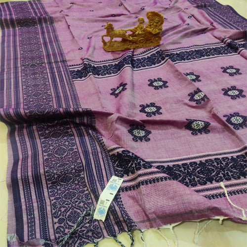 Purple color cotton jamdani saree with bp