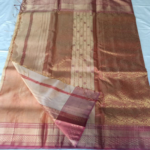 Light brown color with butas sausar cotton tissue saree - Sarikart Online