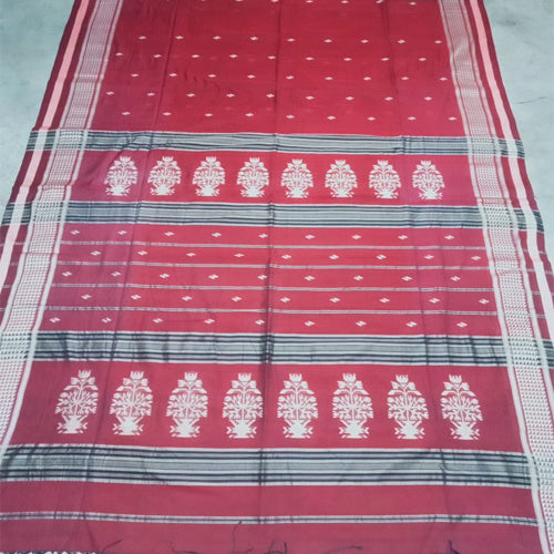 Deep red color with butas sausar cotton saree - Sarikart Online