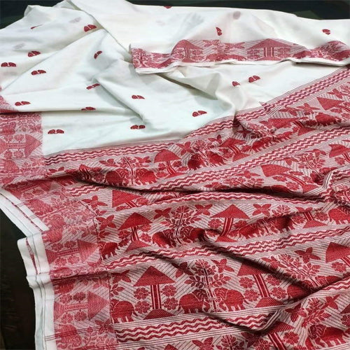 White color Khadi handloom cotton saree - Sarikart Online