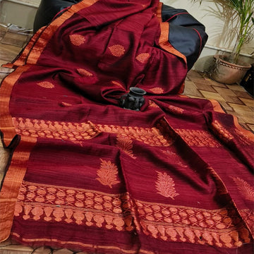 Maroon handwoven Matka benarasi saree with bp