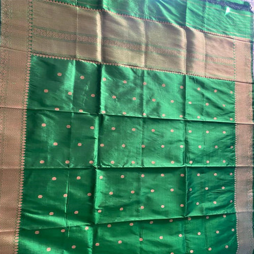 Bottle Green Banarasi Silk Handwoven Zari Buti Dupatta with Tassels - Sarikart Online