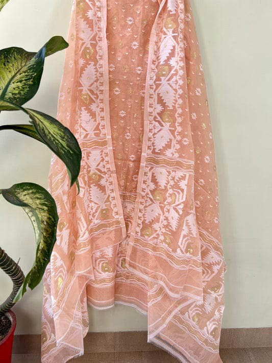 Peach Color Cotton Jamdani Suit Set