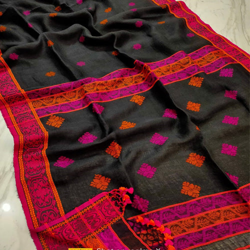 Black color linen Jamdani