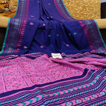 Royal Blue colour khadi cotton jamdani saree with bp
